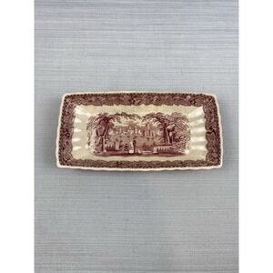 Mason's England Red Vista Ironstone Oblong Serving Dish 8.5" x 4" Family/Dog‎